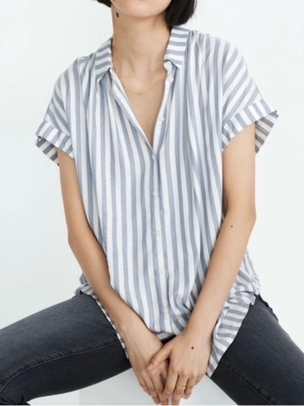 Madewell Central Shirt Ducasse Stripe Blue White Oversized Button Down XS